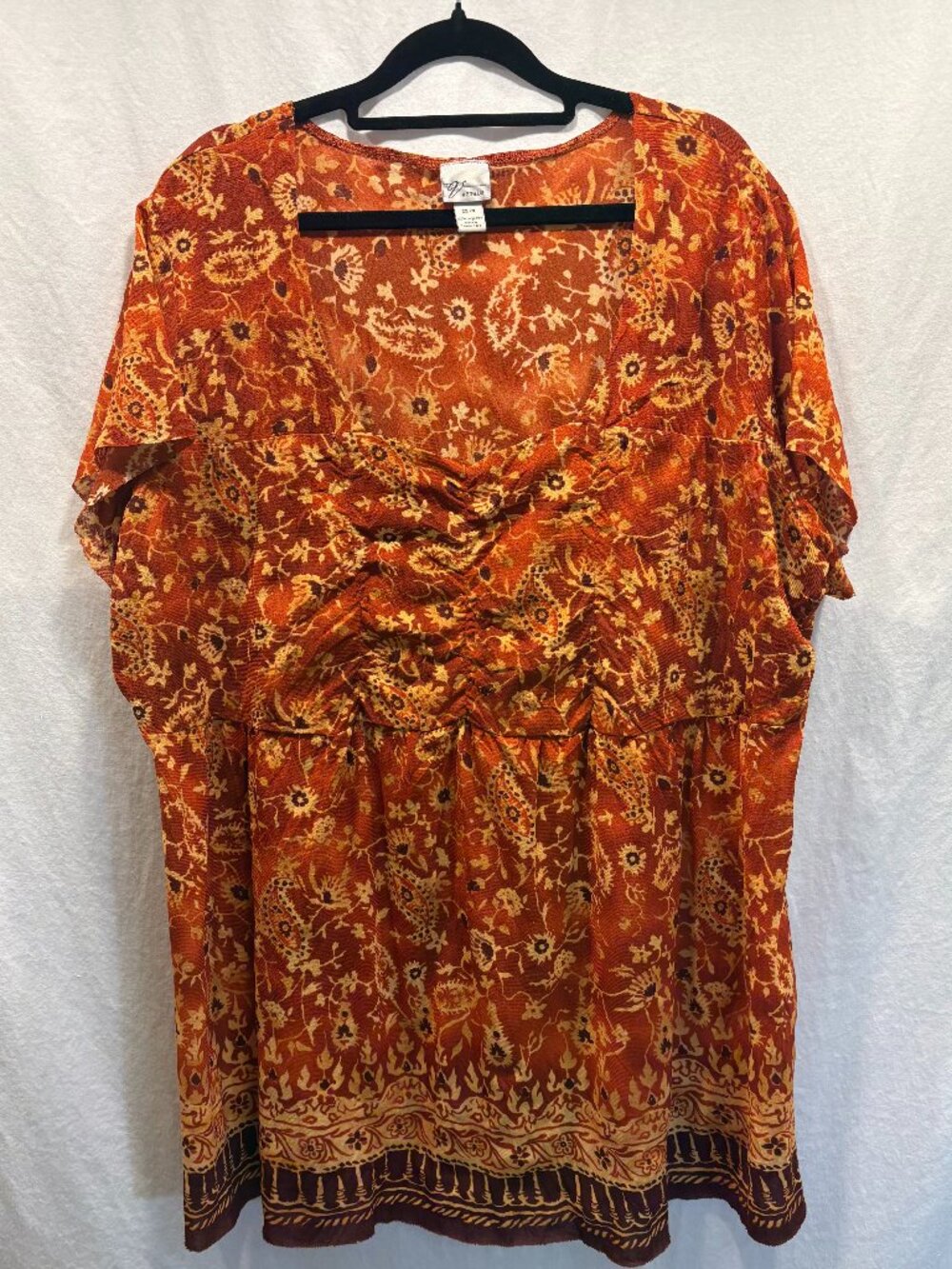 Venezia Womens Boho Paisley Floral Tunic Top Size 22/24 Orange Rust Short Sleeve